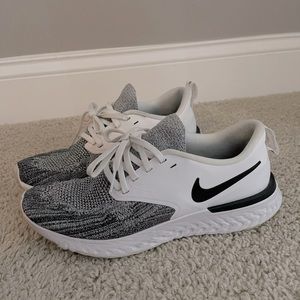 Nike women’s Odyssey React Flyknit shoes- white/black, size 8.5